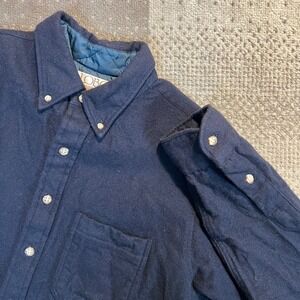 Lobo by Pendleton Mens Navy Blue Virgin Wool Flannel Button Down Shirt Large
